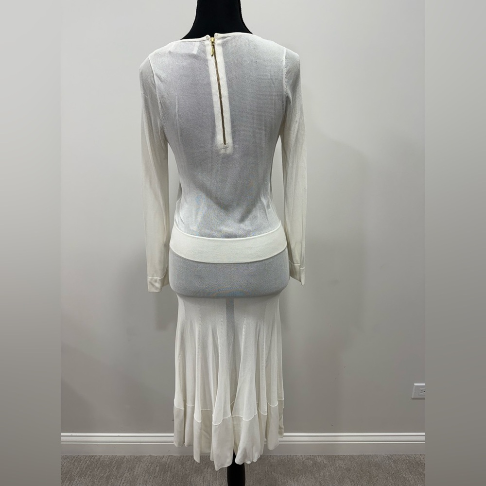 ALC Sheer White Pleated Long Sleeve Maxi Dress - Picture 3 of 6
